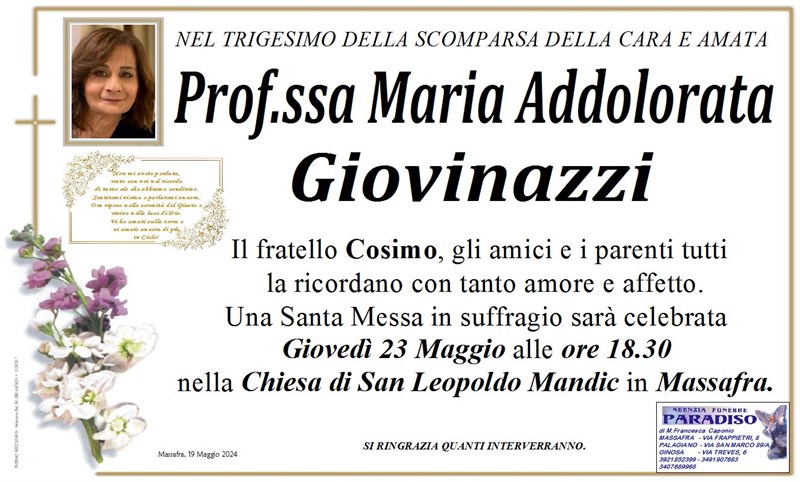 Trigesimo di Prof.ssa Maria Addolorata Giovinazzi