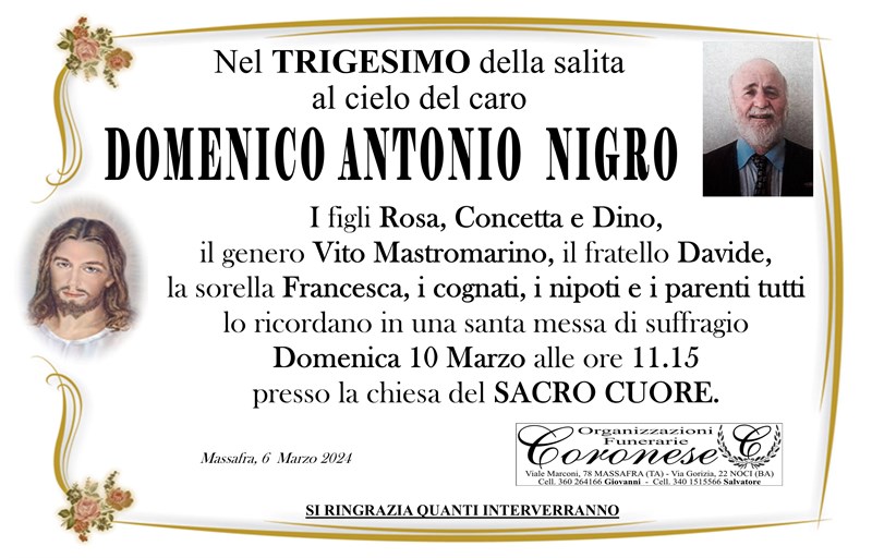 Trigesimo di Domenico Antonio Nigro