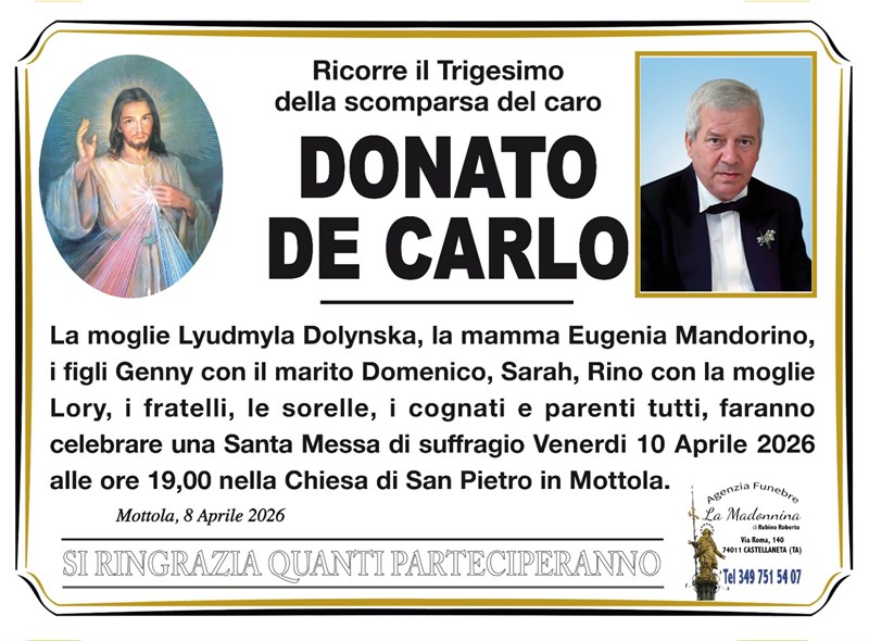 Trigesimo di Donato De Carlo