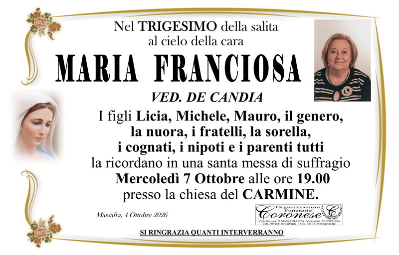 Trigesimo di MARIA FRANCIOSA