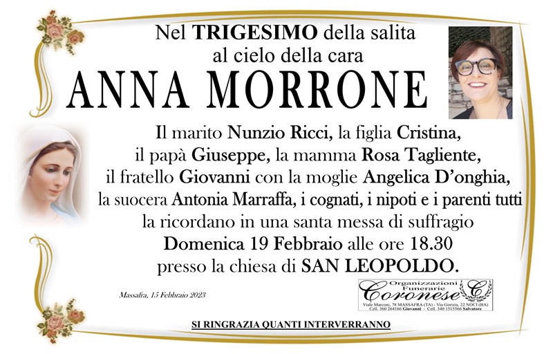 Trigesimo di Anna Morrone