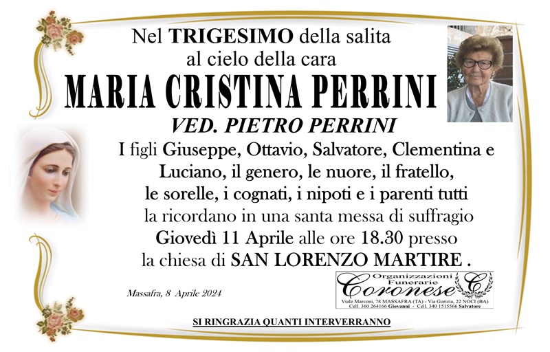 Trigesimo di Maria Cristina Perrini
