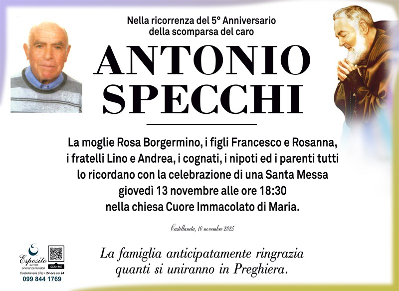 Messa di suffragio di Antonio Specchi