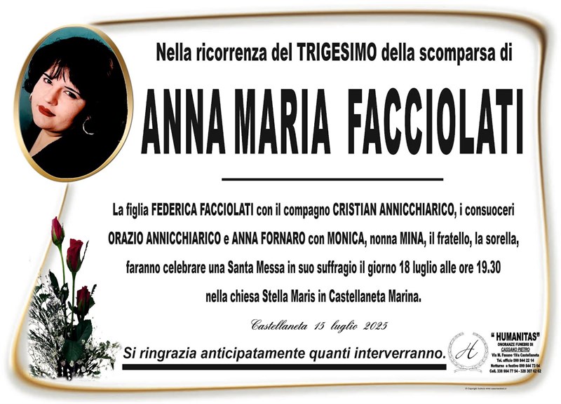 Trigesimo di Anna Maria  Facciolati