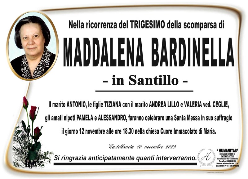 Trigesimo di Maddalena Bardinella