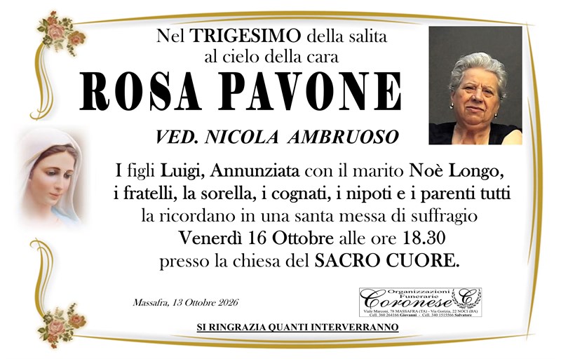 Trigesimo di ROSA PAVONE