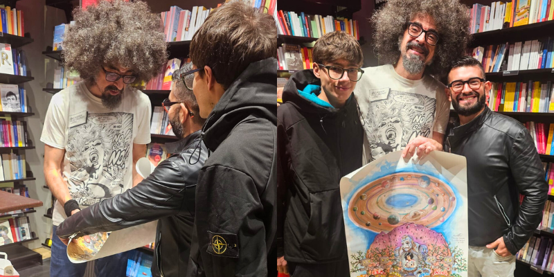 Caparezza riceve il bozzetto del carro "Sentiero Artific-IA-le"