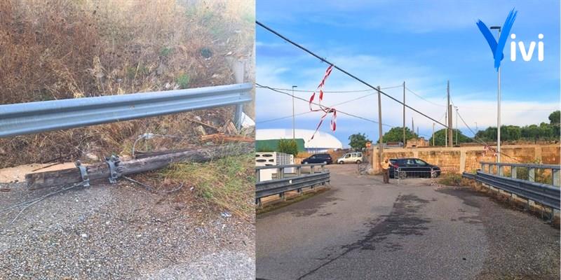 Palo crollato in contrada Le Forche: pericolo sulla strada