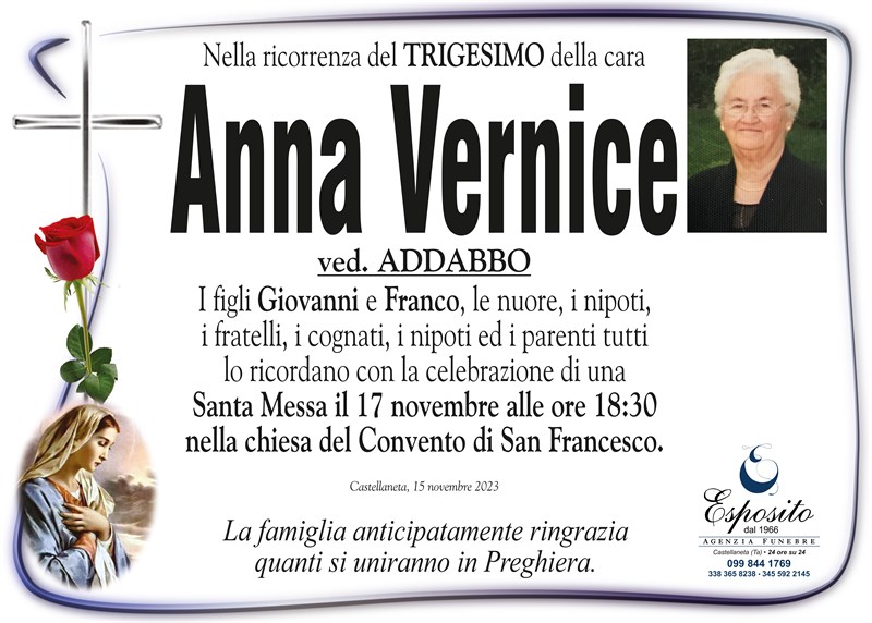 Trigesimo di Anna Vernice