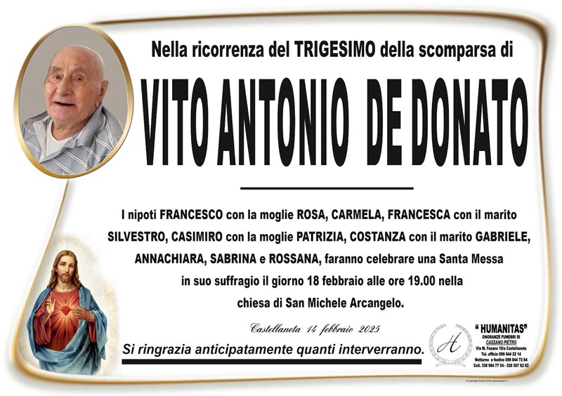 Trigesimo di Vito Antonio De Donato