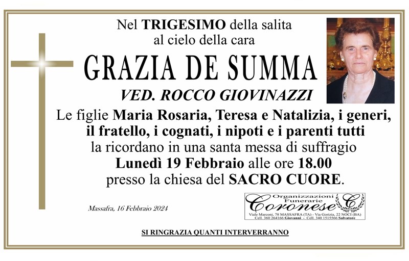 Trigesimo di Grazia De Summa