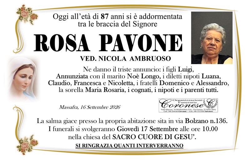 Trigesimo di ROSA PAVONE