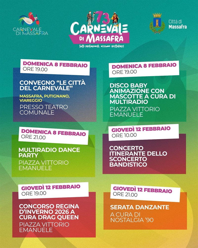 Carnevale di Massafra, ecco il programma della 73ª edizione