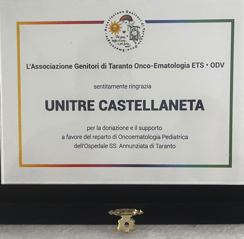 Solidarietà in corsia: Unitre Castellaneta sostiene il reparto pediatrico di Taranto