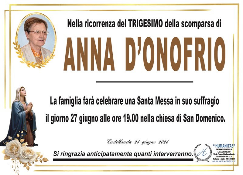 Trigesimo di Anna D'Onofrio