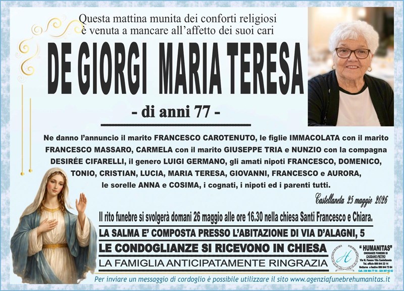 Trigesimo di Maria Teresa De Giorgi