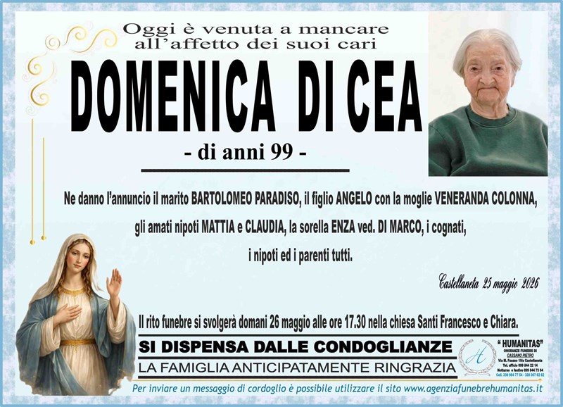 Trigesimo di Domenica Di Cea