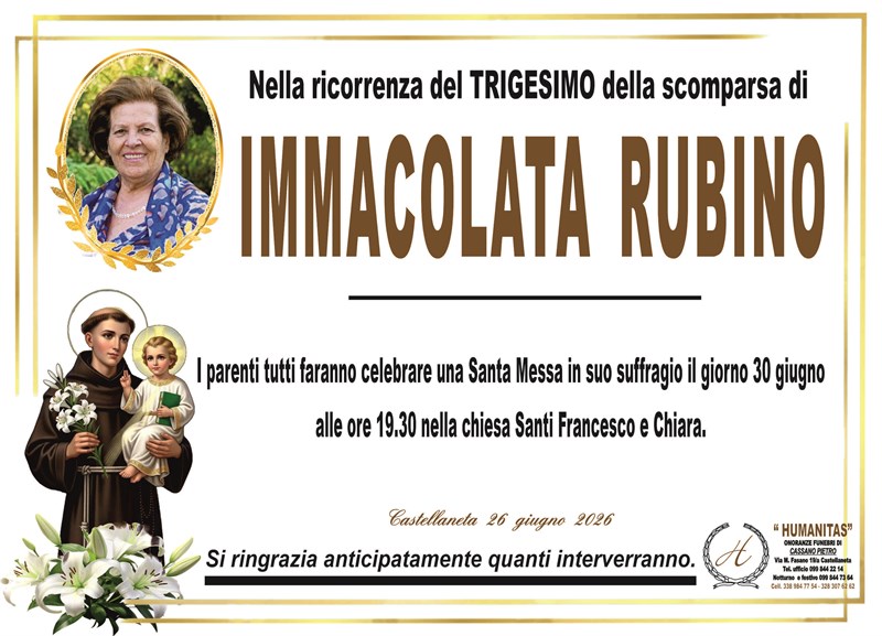 Trigesimo di Immacolata Rubino