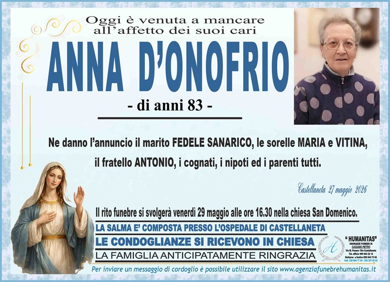 Trigesimo di Anna D'Onofrio