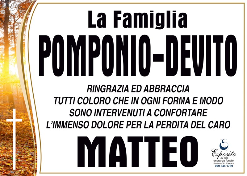 Ringraziamento di Matteo Pomponio