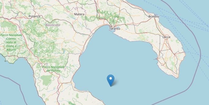 Scossa di terremoto nel Golfo di Taranto