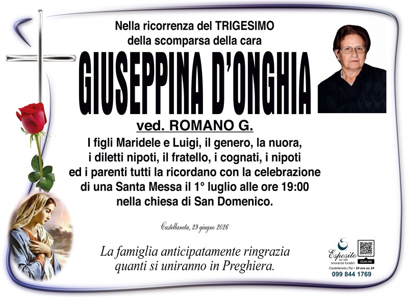 Trigesimo di Giuseppina D'Onghia