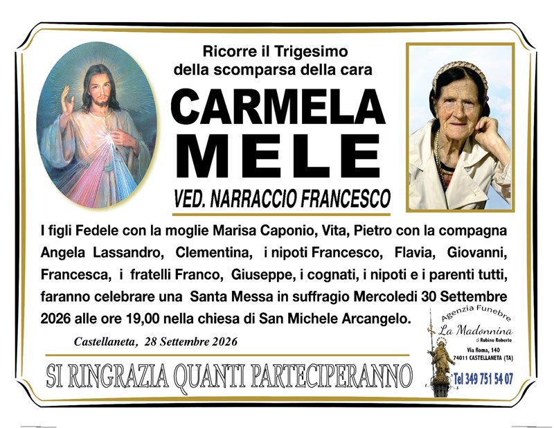 Trigesimo di Carmela Mele