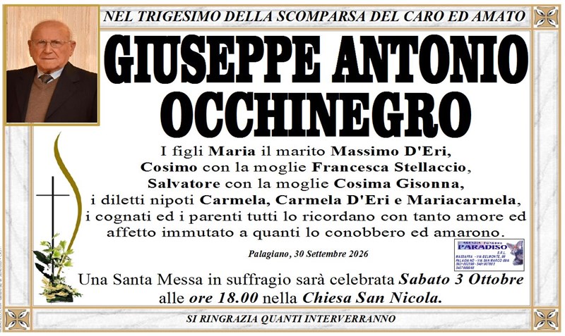 Trigesimo di GIUSEPPE ANTONIO  OCCHINEGRO
