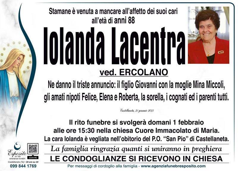 Trigesimo di Iolanda Lacentra