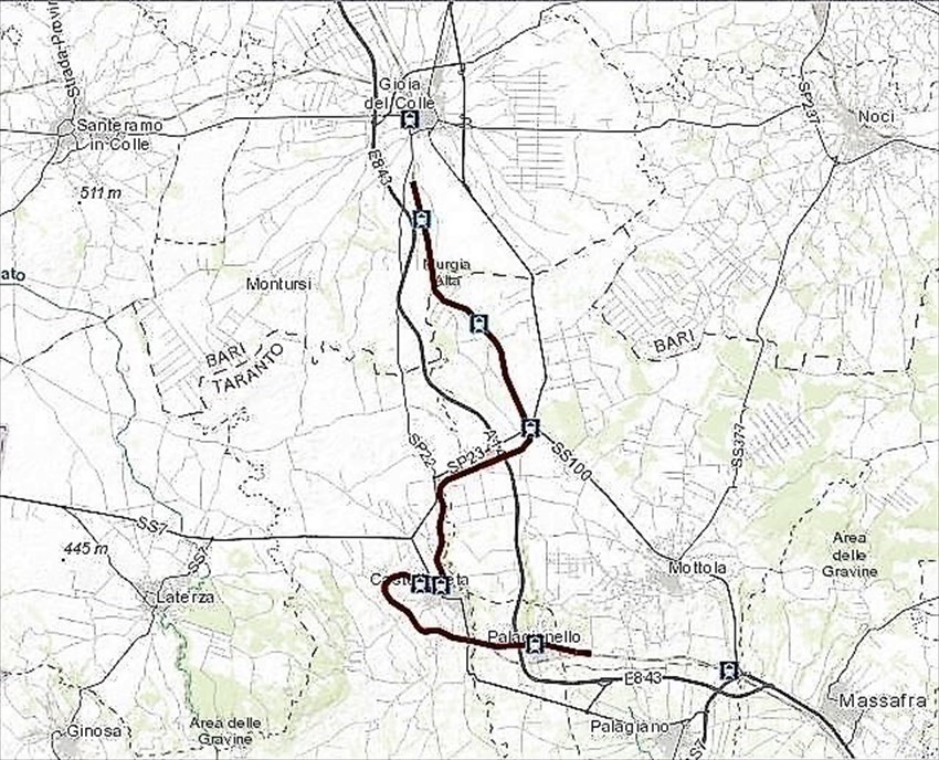 Planimetria del tratto ferroviario dismesso che diventerà pista ciclopedonale